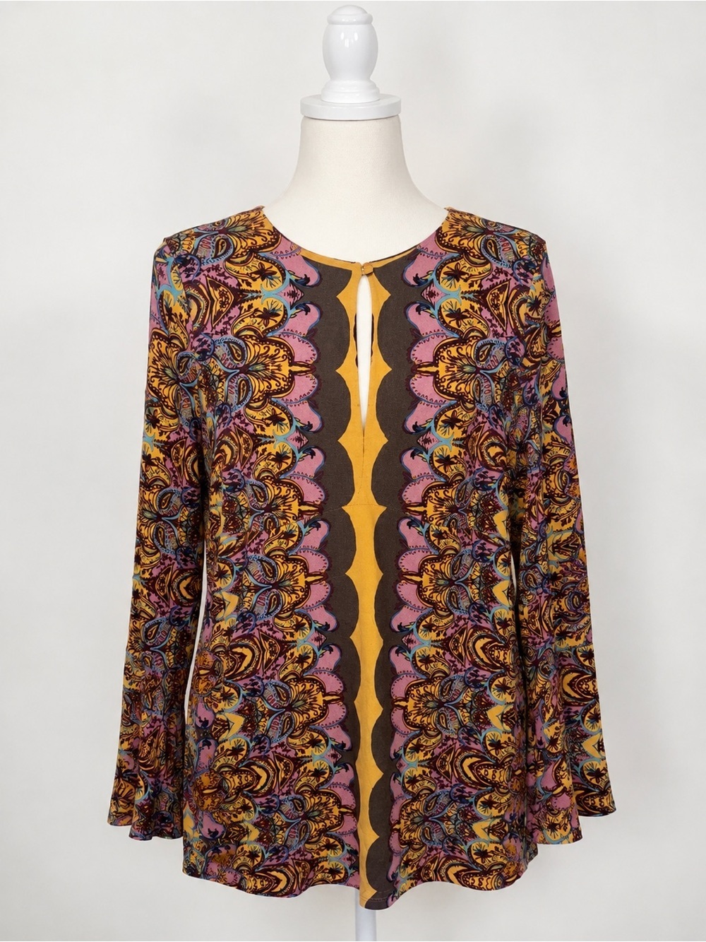Free People Paisley Keyhole Tunic in Mustard, Pink & Brown